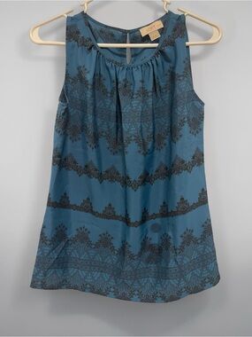 LOFT Petite XXSP Sleeveless Blouse Blue Black Flowy Tank Top Work Casual